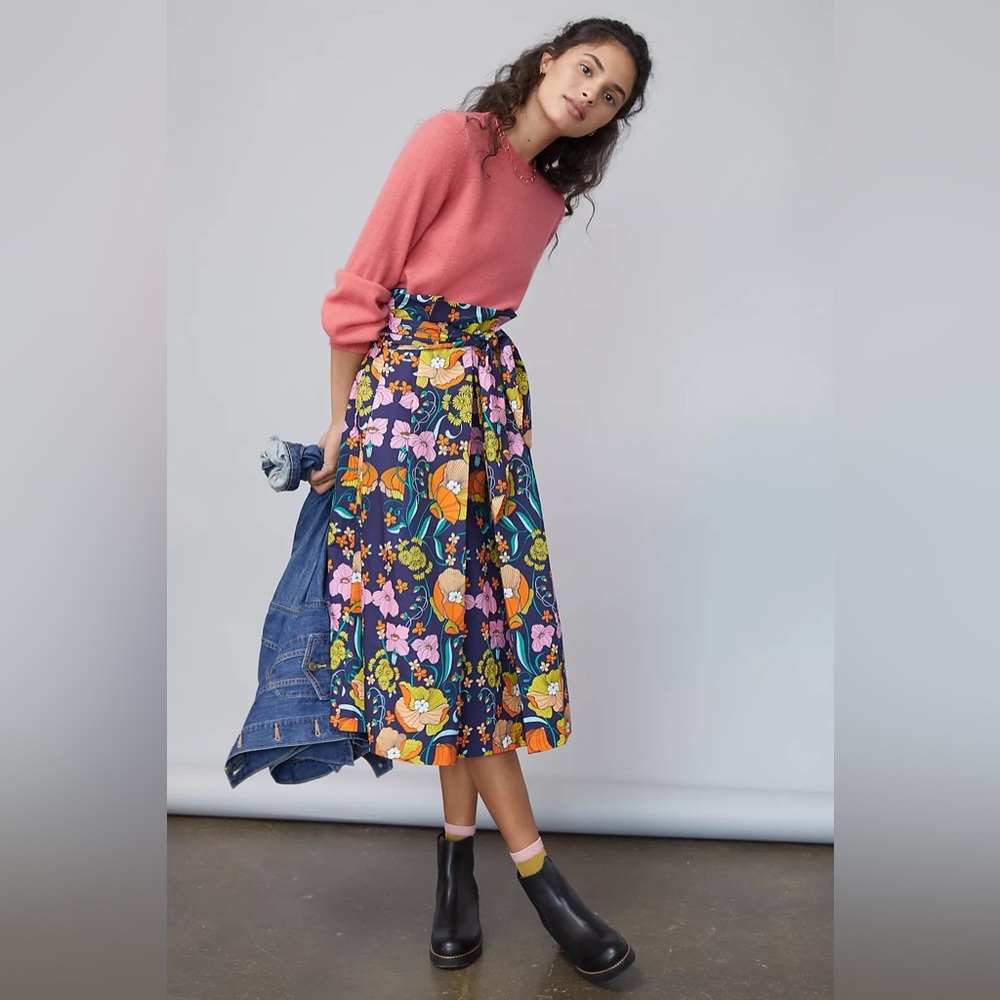 Anthropologie Women’s Corey Lynn Calter Kyla Paperbag Midi Skirt Size M - Picture 3 of 16